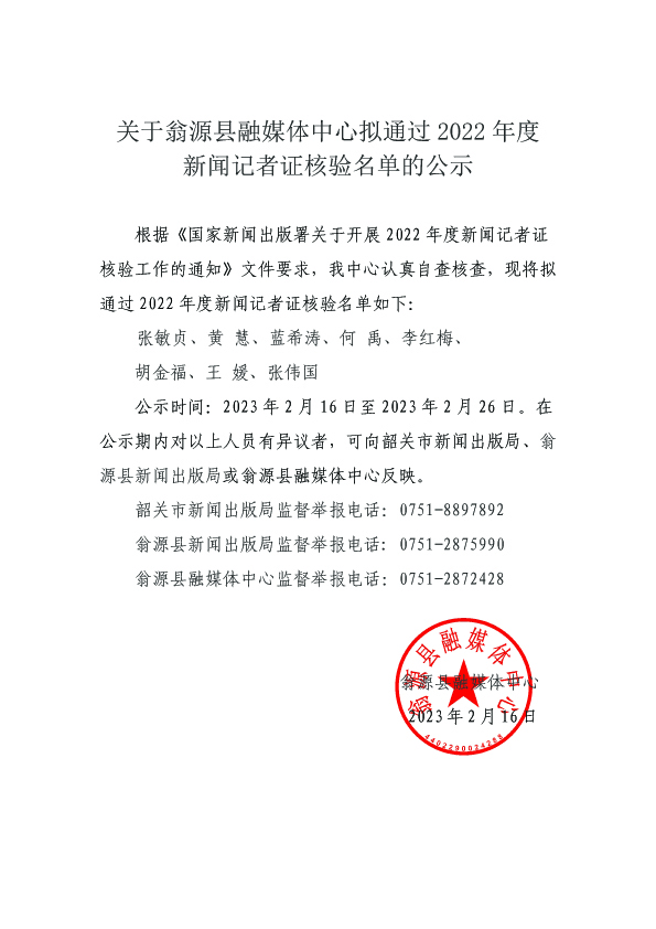 关于翁源融媒体中心2022年度新闻记者证核验名单的公示副本.jpg
